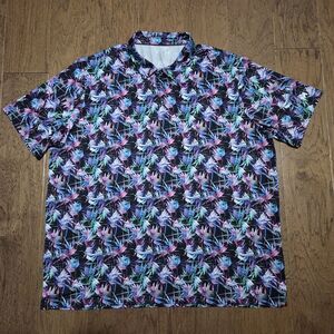 Maelreg Performance Polo Shirt Mens Size 3XL Black Colorful Birds of Paradise